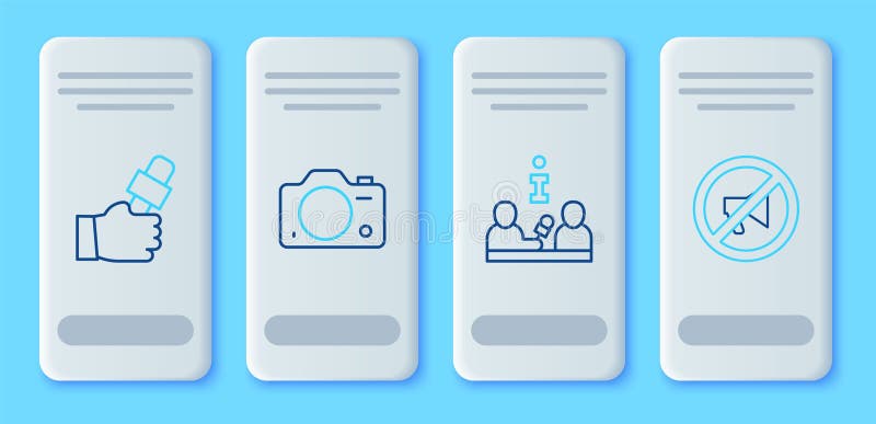 установить значок журналистского интервью с фотокамерой и цензурировать печать. вектор иллюстрация вектора