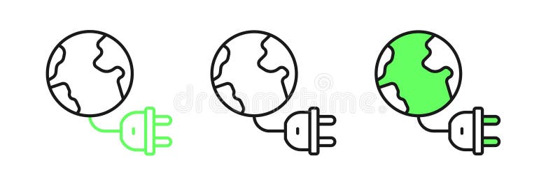 установить линию глобальная энергетическая планета со значком plug изолирована на белом фоне. экологическая концепция и экология бесплатная иллюстрация