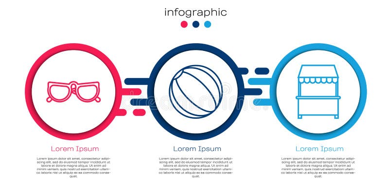 Установить линия мяч пляжа очки и стойл улицы с тентом. Шаблон infographic бизнеса. Вектор бесплатная иллюстрация