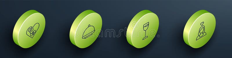 Установить равновеликая линия излеченное разбитое сердце, крытое с подносом, бокал и пара любит значок Вектор бесплатная иллюстрация