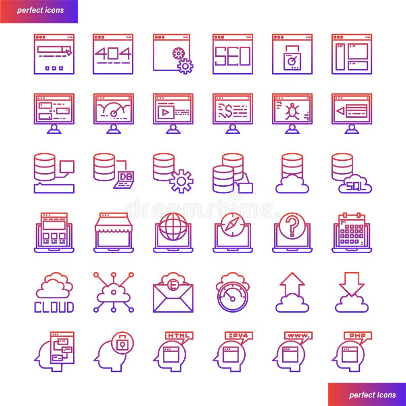 Установленные значки градиента браузера и интерфейса иллюстрация штока Установленные значки градиента браузера и интерфейса иллюстрация штока