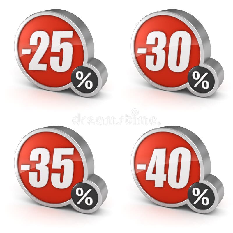 25%, 30%, 35%, 40% discount percentage 3d sale icons set. Isolated on white background with clipping path. 25%, 30%, 35%, 40% discount percentage 3d sale icons set. Isolated on white background with clipping path.