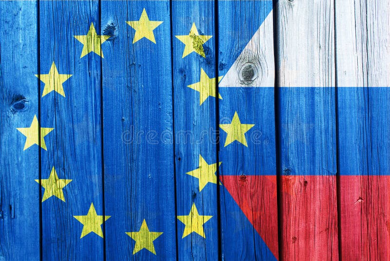 Флаги Европейского союза и России стоковая фотография Флаги Европейского союза и России стоковая фотография