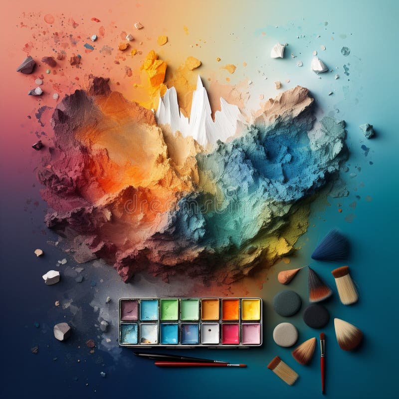 Step into a world of vibrant creativity with this captivating image titled &#x27;Hues of Imagination.&#x27; Discover a stunning palette of paints and brushes, carefully selected to evoke a sense of artistic expression and inspiration. This visually appealing artwork embodies the perfect blend of colors, textures, and forms, resulting in an image that is not only visually striking but also marketable on microstock sites targeting art enthusiasts and creatives. AI generated. Step into a world of vibrant creativity with this captivating image titled &#x27;Hues of Imagination.&#x27; Discover a stunning palette of paints and brushes, carefully selected to evoke a sense of artistic expression and inspiration. This visually appealing artwork embodies the perfect blend of colors, textures, and forms, resulting in an image that is not only visually striking but also marketable on microstock sites targeting art enthusiasts and creatives. AI generated