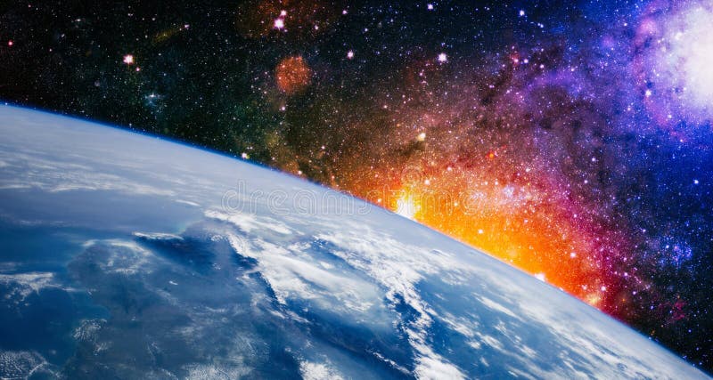 фантастический состав планеты Земля и его природный спутник в звёздах с кометой. элементы этого изображения, представленные nasa иллюстрация штока