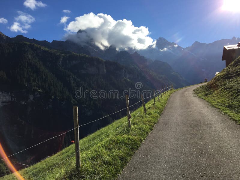 Phenomenal view of the Alps range from Gimmelwald, Switzerland on a sunny day. Phenomenal view of the Alps range from Gimmelwald, Switzerland on a sunny day