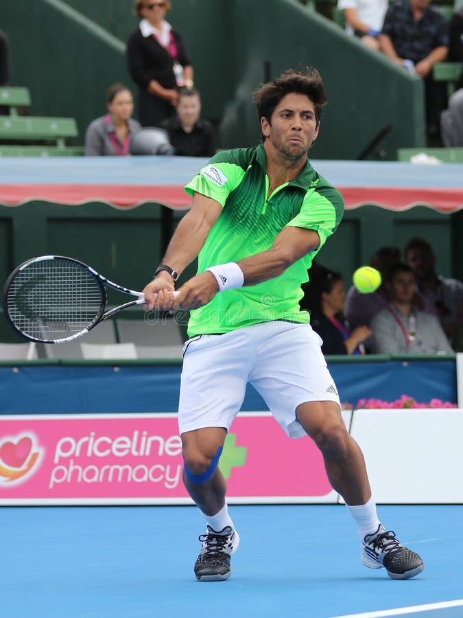 Фернандо Verdasco ударяет тазобедренный удар слева высоты стоковое фото Фернандо Verdasco ударяет тазобедренный удар слева высоты стоковое фото