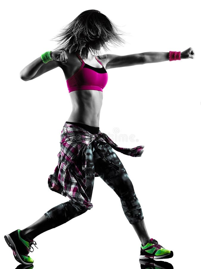 Фитнес zumba женщины работает силуэт танцора изолированный танцами стоковая фотография rf Фитнес zumba женщины работает силуэт танцора изолированный танцами стоковая фотография rf
