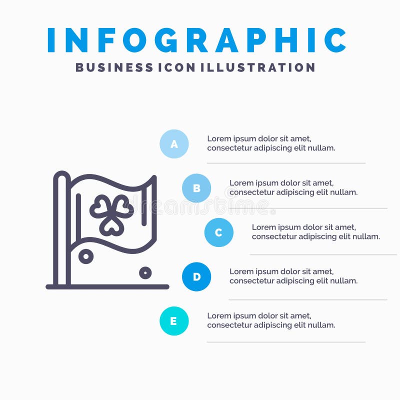 Флаг, знак, линия значок Ирландии с предпосылкой infographics представления 5 шагов