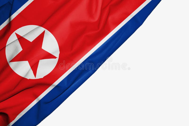 Флаг Корейской Северной Кореи ткани с copyspace для вашего текста на белой предпосылке иллюстрация вектора Флаг Корейской Северной Кореи ткани с copyspace для вашего текста на белой предпосылке иллюстрация вектора