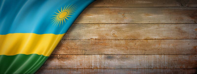 Флаг Руанды на винтажном деревянном баннер стены стоковые изображения rf