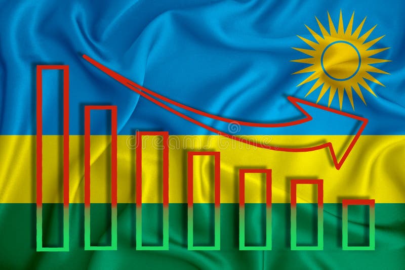 Флаг Руанды падение валюты на фоне колебания курса акций и флага. Концепция кризиса и падения иллюстрация вектора