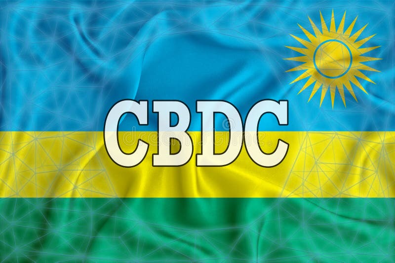 Флаг Руанды с валютой центрального банка cbdc цифровой и решеткой blockchain вокруг надписи. Графическая концепция вашего иллюстрация вектора