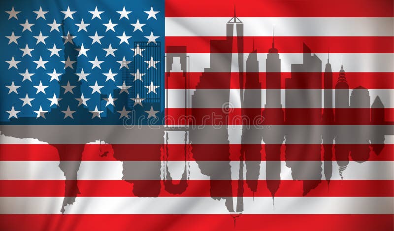 Флаг США с горизонтом Нью-Йорка бесплатная иллюстрация Флаг США с горизонтом Нью-Йорка бесплатная иллюстрация