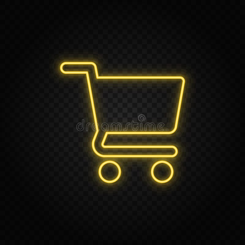 Фон желтого неонового значка shopping baskettransparent. Жёлтый неон значок вектор иллюстрация вектора