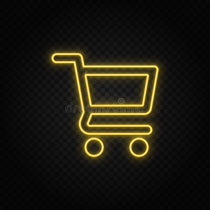 Фон желтой неоновой грузовики shoppingtransparent значков. Жёлтый неон значок вектор иллюстрация штока