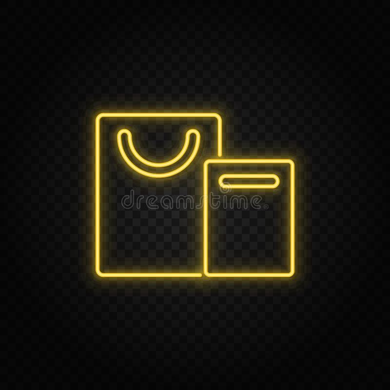 Фон желтых неоновых мешков shoppingtransparent значков. Жёлтый неон значок вектор иллюстрация вектора