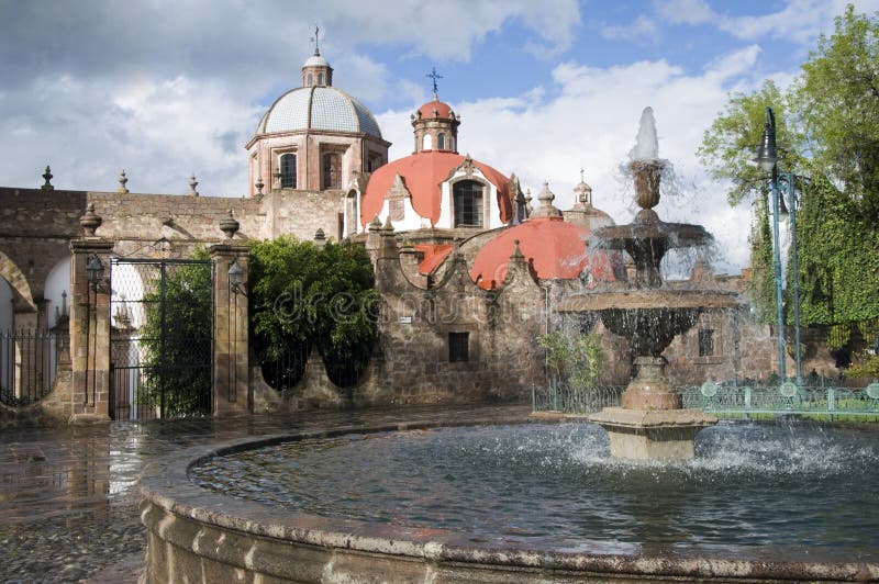 Fountain in front of a church in Morelia, Mexico. Fountain in front of a church in Morelia, Mexico