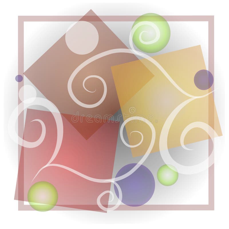 An abstract art illustration of a series of squares, swirls and circles casually arranged in different colors and opacity with a soft dropshadow background for collage effect. An abstract art illustration of a series of squares, swirls and circles casually arranged in different colors and opacity with a soft dropshadow background for collage effect.