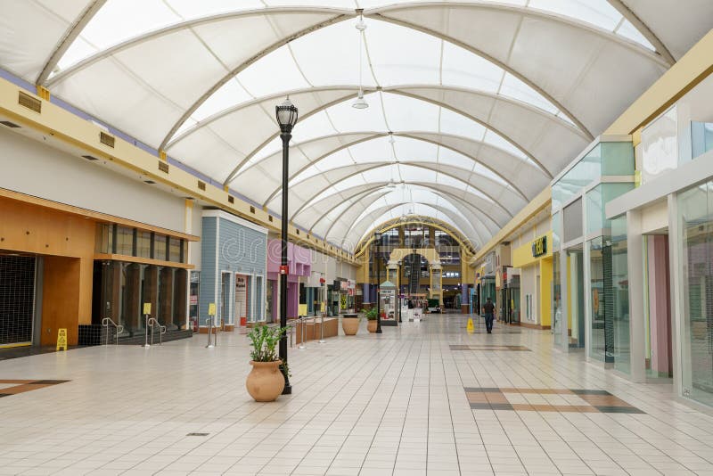 Miami, FL, USA - December 29, 2022: Interior photo of the outdated style 163rd Street Mall in NMB North Miami with most tenant shops out of business. Miami, FL, USA - December 29, 2022: Interior photo of the outdated style 163rd Street Mall in NMB North Miami with most tenant shops out of business