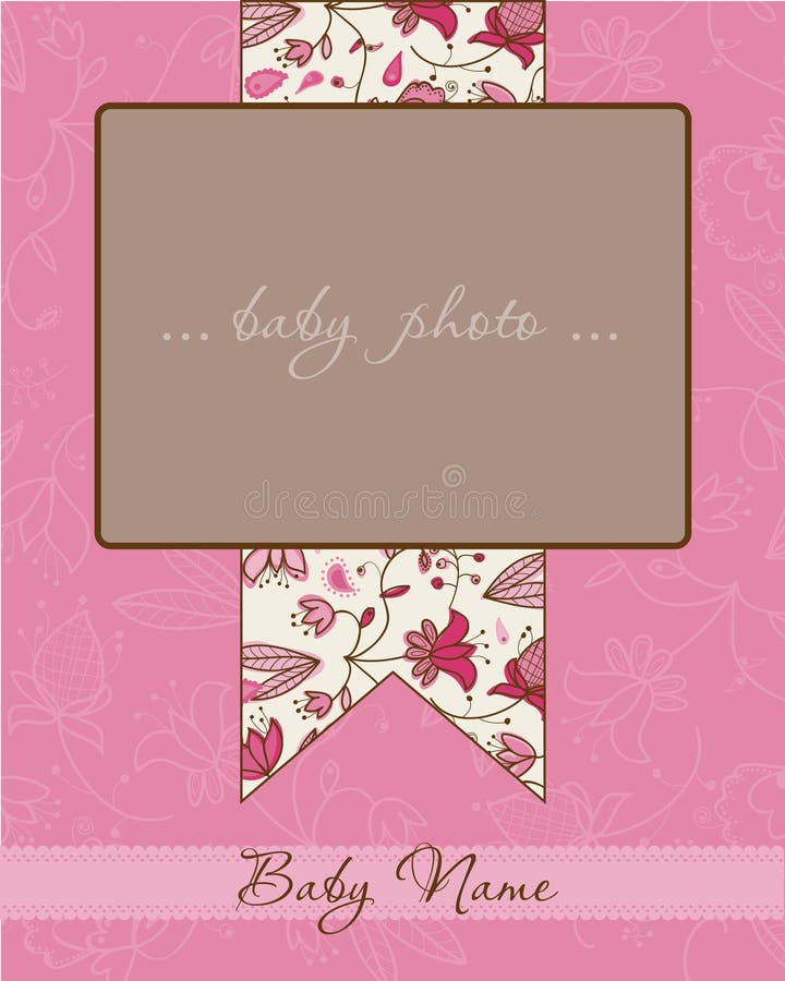 Baby Girl Arrival Card with Frame. Baby Girl Arrival Card with Frame