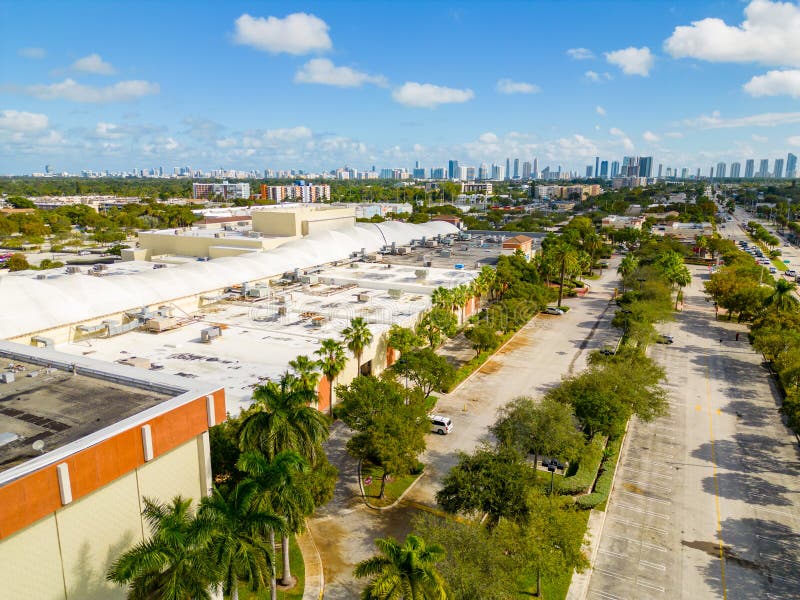 Miami, FL, USA - December 29, 2022: Aerial drone photo of the 163rd Street Mall North Miami Beach FL. Miami, FL, USA - December 29, 2022: Aerial drone photo of the 163rd Street Mall North Miami Beach FL