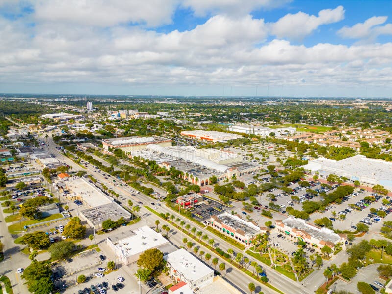 Miami, FL, USA - December 29, 2022: Aerial drone photo of the 163rd Street Mall North Miami Beach FL. Miami, FL, USA - December 29, 2022: Aerial drone photo of the 163rd Street Mall North Miami Beach FL