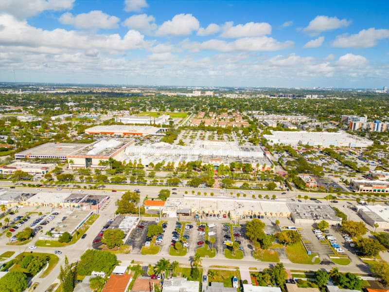 Miami, FL, USA - December 29, 2022: Aerial drone photo of the 163rd Street Mall North Miami Beach FL. Miami, FL, USA - December 29, 2022: Aerial drone photo of the 163rd Street Mall North Miami Beach FL