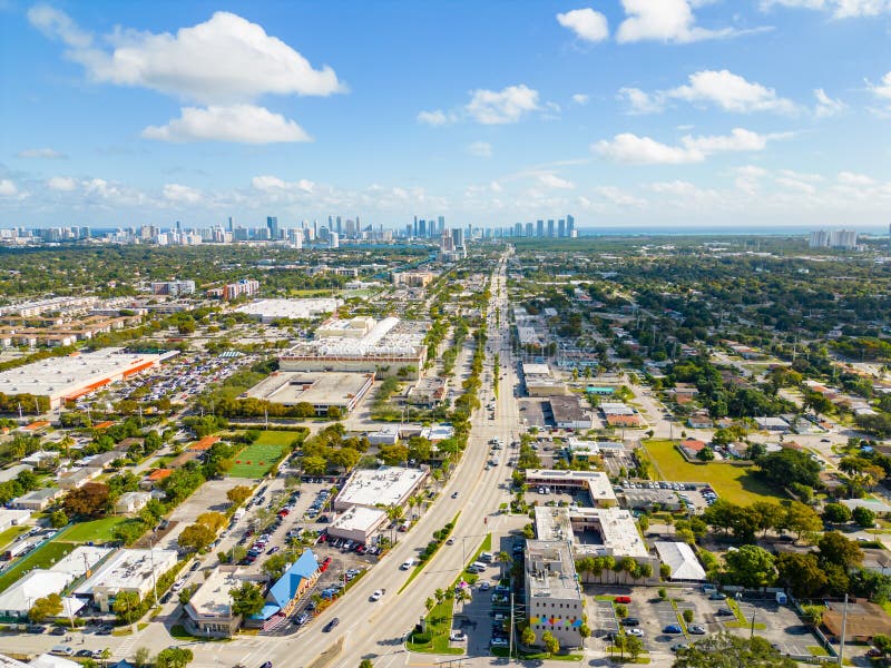 Miami, FL, USA - December 29, 2022: Aerial drone photo of the 163rd Street Mall North Miami Beach FL. Miami, FL, USA - December 29, 2022: Aerial drone photo of the 163rd Street Mall North Miami Beach FL