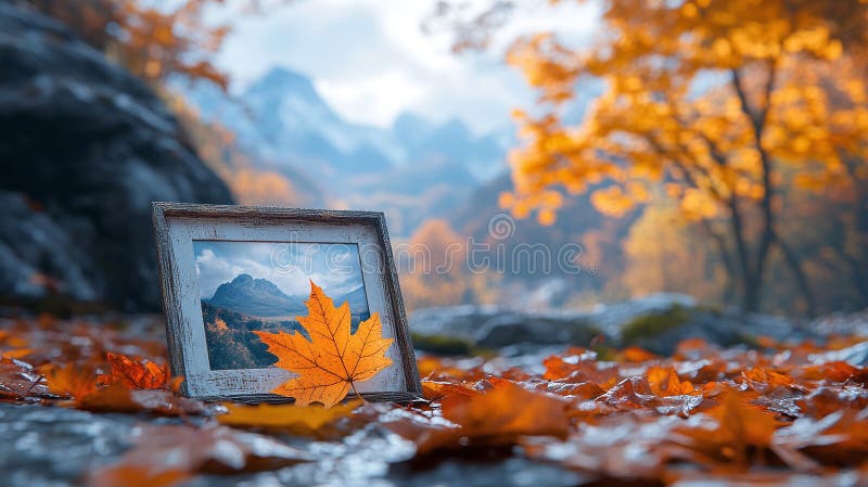 Фотография пейзажа генеративного искусственного интеллекта с кленовыми листьями в лесу осенью иллюстрация штока