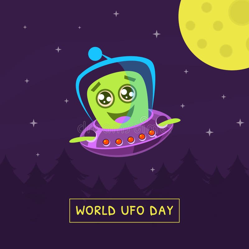 Фрагмент World UFO Day Banner с символом Cute Alien в иллюстрации вектора космического корабля иллюстрация вектора Фрагмент World UFO Day Banner с символом Cute Alien в иллюстрации вектора космического корабля иллюстрация вектора