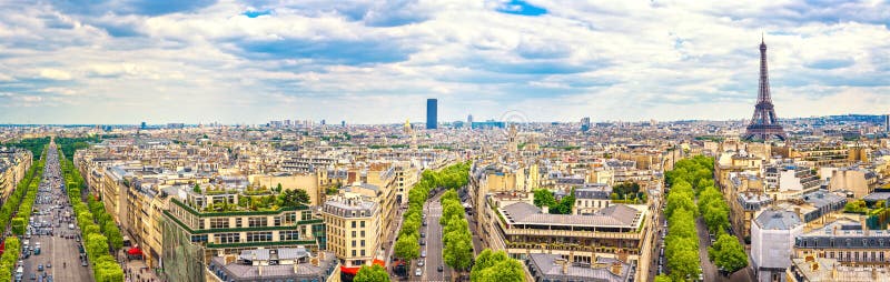 Франция paris Панорамный взгляд от Триумфальной Арки Эйфелева башня стоковые изображения