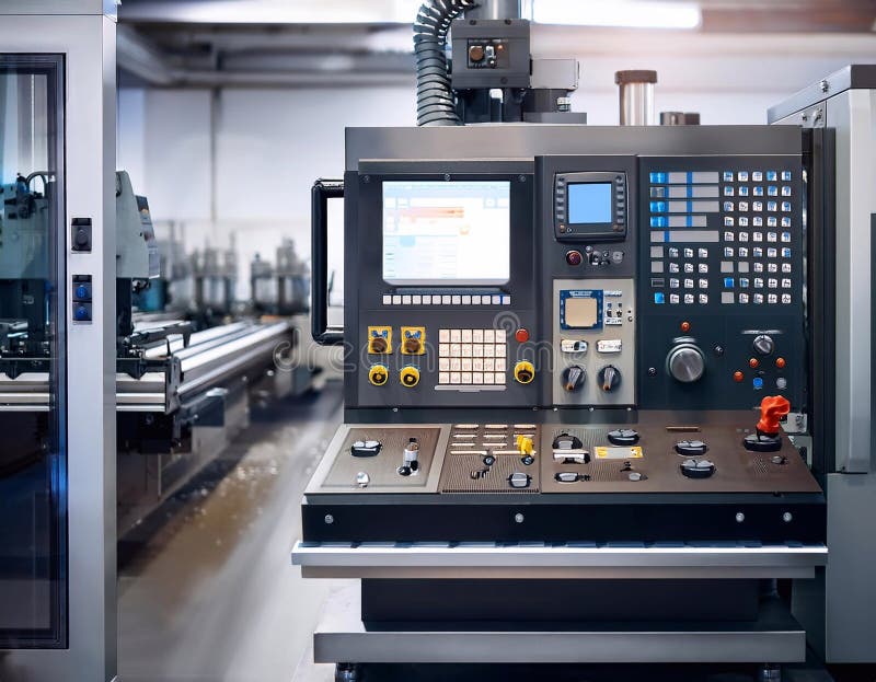 фрезерный станок cnc с контроллером на заводе иллюстрация вектора