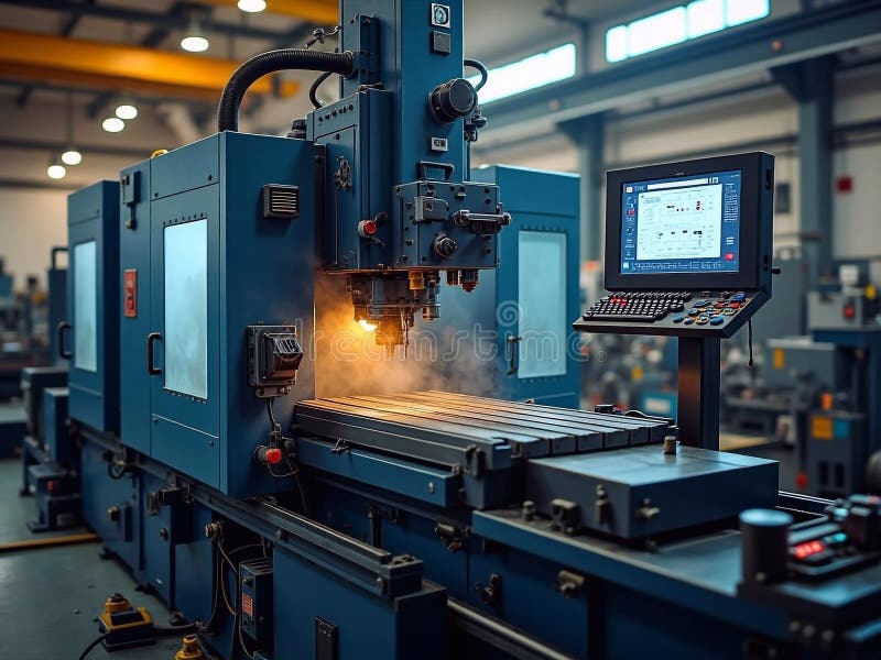 фрезеровщик cnc на заводе иллюстрация штока
