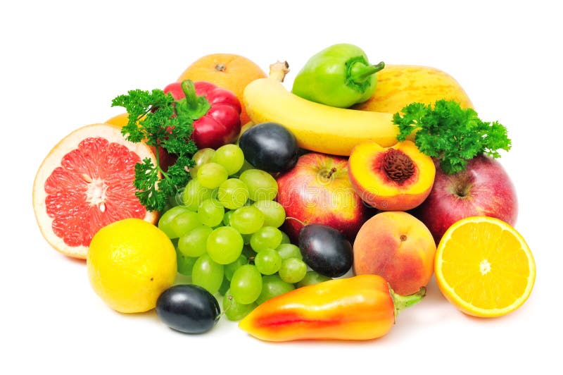 Fruits and vegetables on white background. Fruits and vegetables on white background