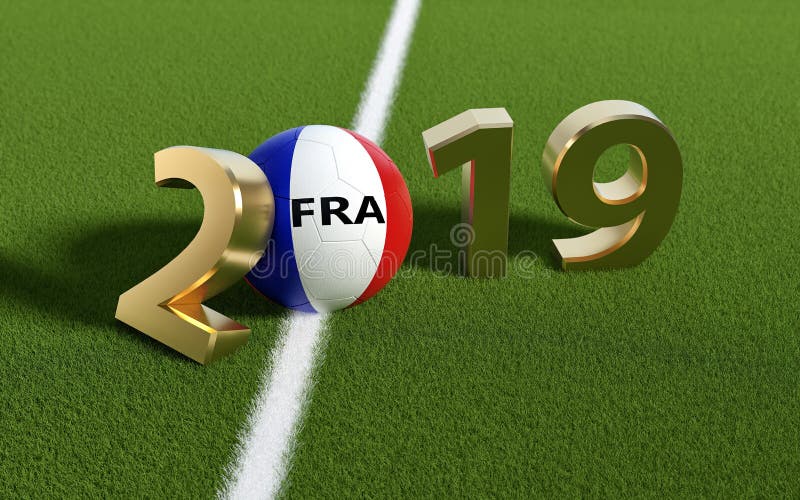 Футбол 2019 - футбольный мяч в дизайне флага Франции на футбольном поле Футбольный мяч представляя 0 в 2019 бесплатная иллюстрация Футбол 2019 - футбольный мяч в дизайне флага Франции на футбольном поле Футбольный мяч представляя 0 в 2019 бесплатная иллюстрация