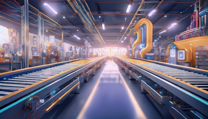 Футуристическая промышленная автоматизация демонстрирует динамичные технологии стоковое изображение
