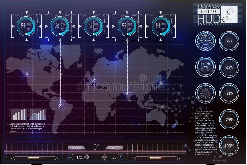 Футуристический пользовательский интерфейс HUD UI Абстрактный виртуальный графический пользовательский интерфейс касания Космичес иллюстрация вектора