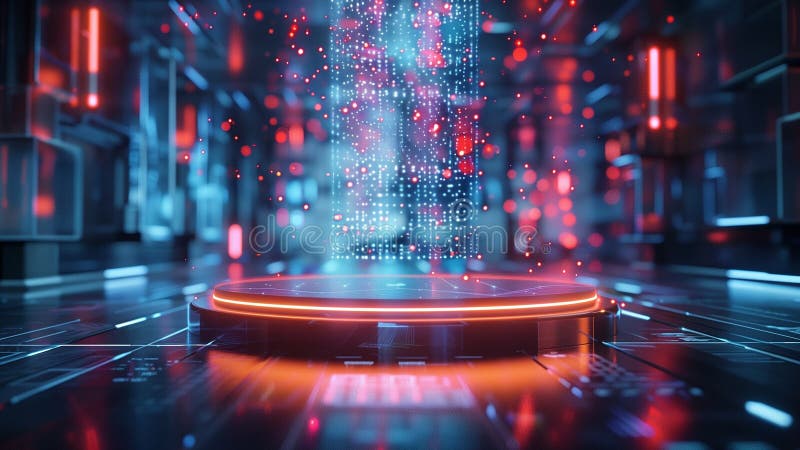 футуристический цифровой интерфейс с освещенной платформой иллюстрация вектора