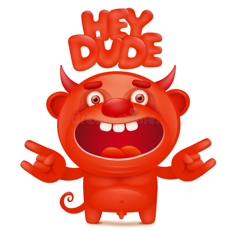 Характер emoji дьявола смешного шаржа красный маленький с hey названием парня бесплатная иллюстрация Характер emoji дьявола смешного шаржа красный маленький с hey названием парня бесплатная иллюстрация