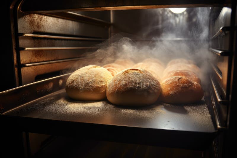 хлебная печь в горячей печи с паром, поднимающимся из коры, созданной с помощью генератора