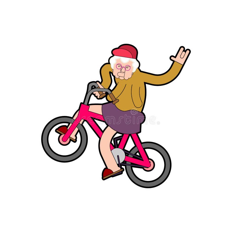Холодная бабушка на велосипеде Бабушка на BMX Пожилая женщина современная Ve иллюстрация штока Холодная бабушка на велосипеде Бабушка на BMX Пожилая женщина современная Ve иллюстрация штока