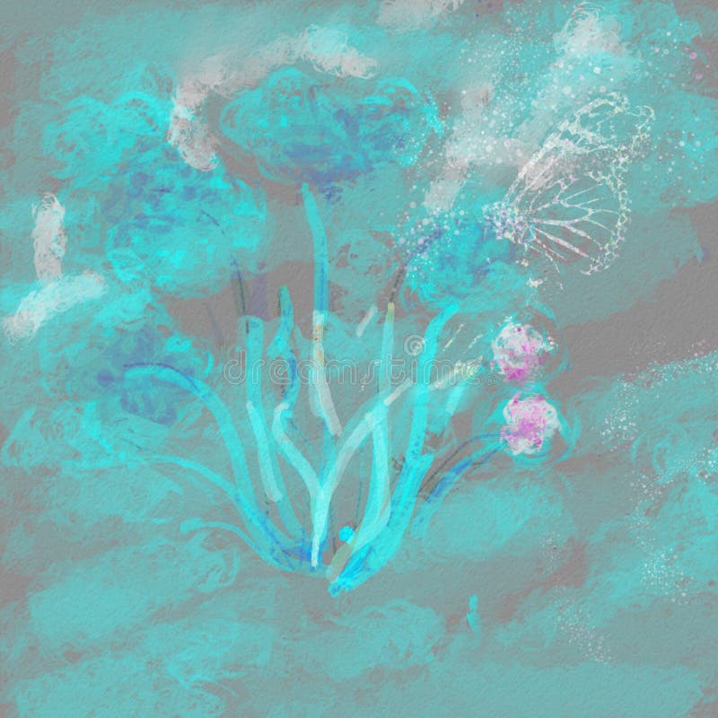 Художественная иллюстрация блестящие сверкающим butterflie и цветов. Абстрактный ландшафт весны. стоковые изображения rf