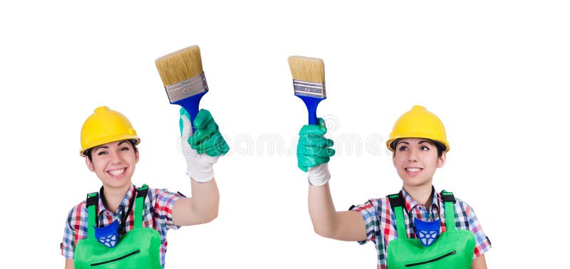 Художник женщины с paintbrush на белизне стоковое изображение Художник женщины с paintbrush на белизне стоковое изображение