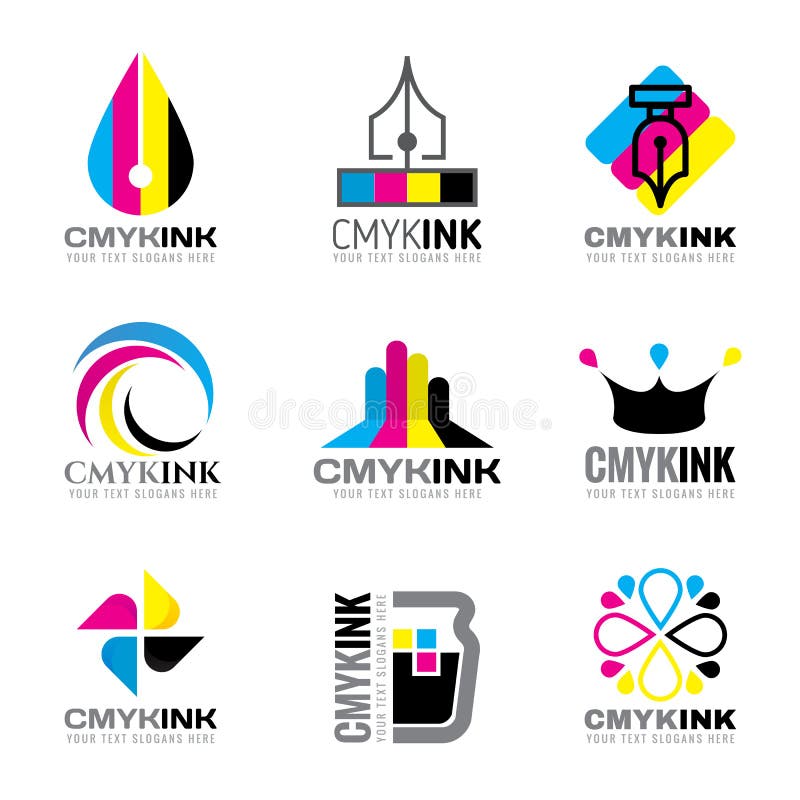 Цвет установленного дизайна вектора логотипа чернил CMYK cyan и magenta и желтый и ключевой (черный) бесплатная иллюстрация Цвет установленного дизайна вектора логотипа чернил CMYK cyan и magenta и желтый и ключевой (черный) бесплатная иллюстрация