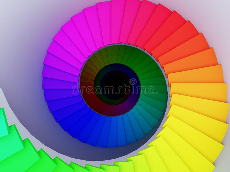 A 3d illustration of a colorful spiral stair to the infinity. A 3d illustration of a colorful spiral stair to the infinity.