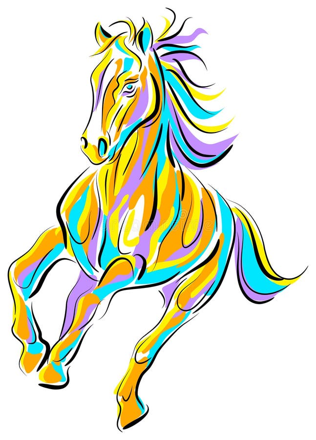 Colourful running horse isolated brush stroke line art image. Colourful running horse isolated brush stroke line art image