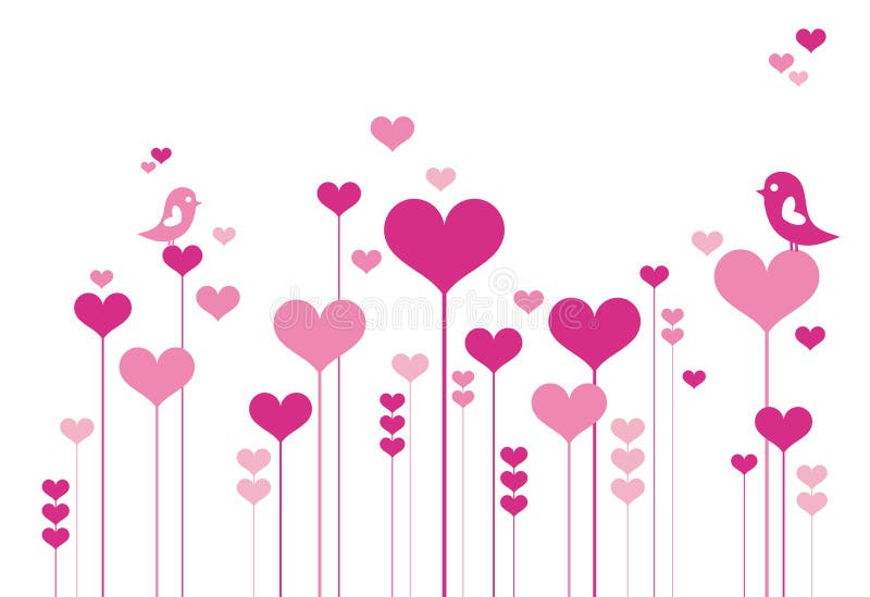 Heart flowers with lovebirds, vector background. Heart flowers with lovebirds, vector background