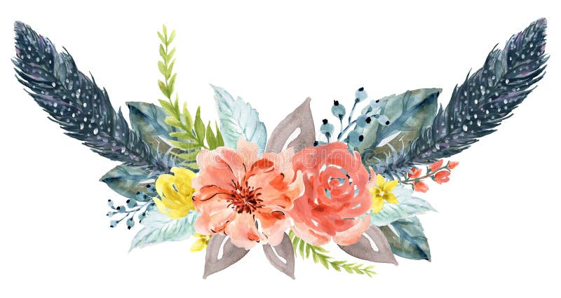 Цветка Gerbera и abstact пиона солнцецвета акварели пинк винтажного флористи бесплатная иллюстрация