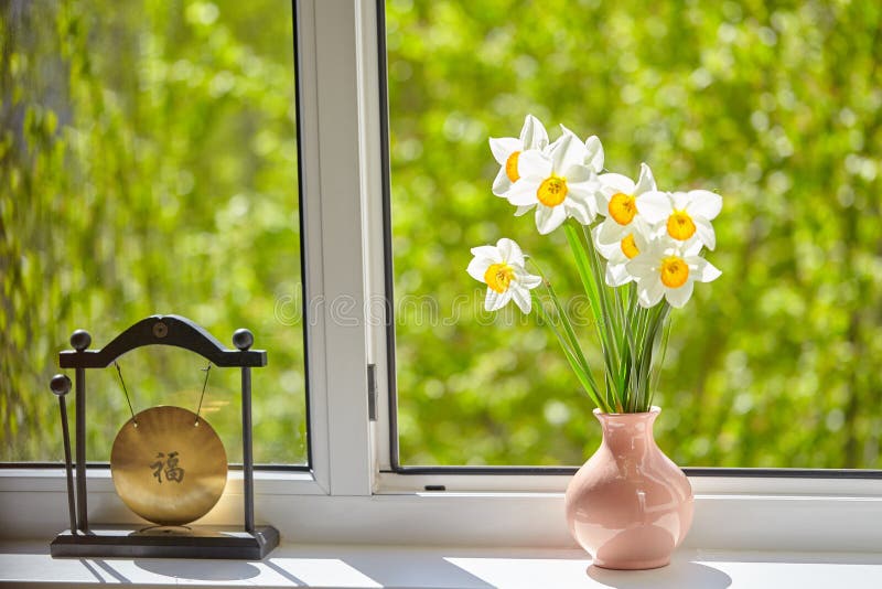Цветки, daffodils на окне, стоковое изображение rf Цветки, daffodils на окне, стоковое изображение rf